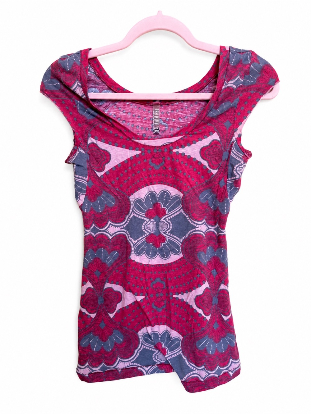 Free People Pink & Red Printed Cap Sleeve Tank